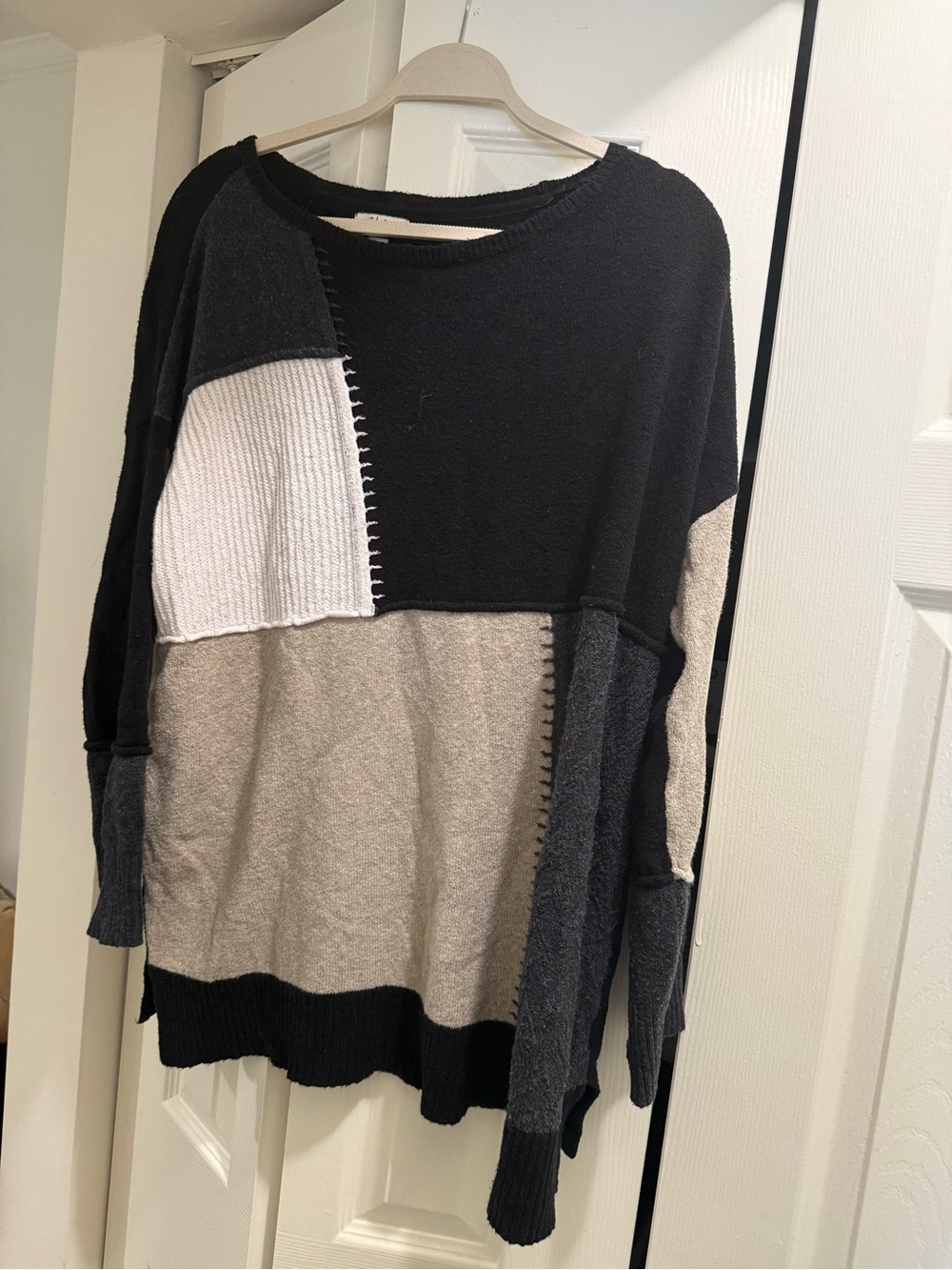 Style & Co. Patchwork Colorblock Sweater - Black, Gray & Cream